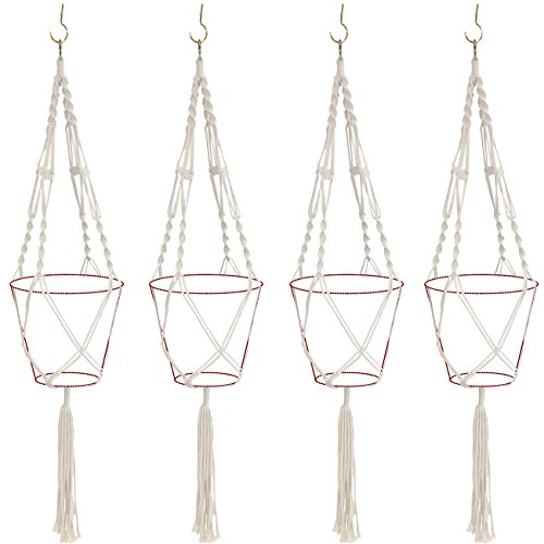 Sorbus Macrame Plant Hanger [4 Pack] Indoor Outdoor Hanging Plant Pots Cotton Rope, Elegant for Home, Patio, Garden