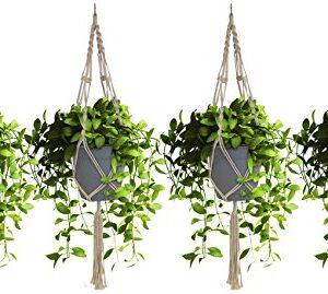 Sorbus Macrame Plant Hanger [4 Pack] Indoor Outdoor Hanging Plant Pots Cotton Rope, Elegant for Home, Patio, Garden