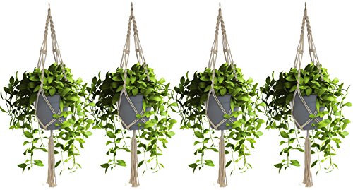 Sorbus Macrame Plant Hanger [4 Pack] Indoor Outdoor Hanging Plant Pots Cotton Rope, Elegant for Home, Patio, Garden