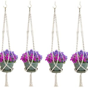 Sorbus Macrame Plant Hanger [4 Pack] Indoor Outdoor Hanging Plant Pots Cotton Rope, Elegant for Home, Patio, Garden