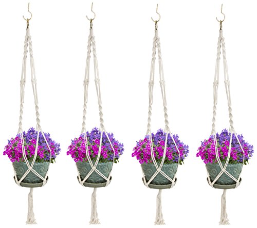 Sorbus Macrame Plant Hanger [4 Pack] Indoor Outdoor Hanging Plant Pots Cotton Rope, Elegant for Home, Patio, Garden