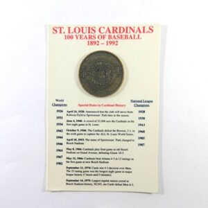 st. louis cardinals centennial 1892-1992 bronze coin 100 years of baseball