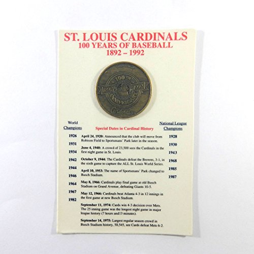 St. Louis Cardinals Centennial 1892-1992 Bronze Coin 100 Years of Baseball