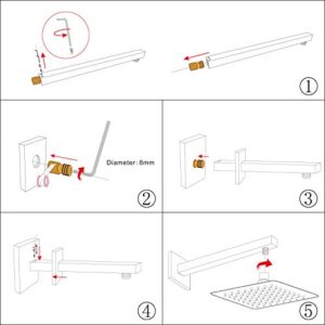 EMBATHER Extra Long and Thicken Brass 16 Inches Shower Extension Arm,Brushed Nickel Universal Shower Straight Wall-Mounted Shower Arm with Flange for 10''/12''/16''/18" Bathroom Rainfall Showerhead