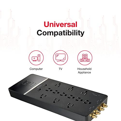 Rocketfish 12-Outlet/2-USB Surge Protector Strip - Provides Protection & Convenient Mobile Phone Charging - Black