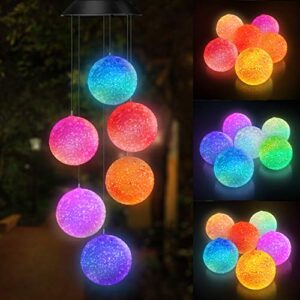 topspeeder color changing solar power wind chime spiral spinner crystal ball wind mobile portable waterproof outdoor decorative romantic wind bell light for patio yard garden home (crystal ball)