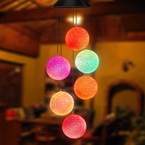Topspeeder Color Changing Solar Power Wind Chime Spiral Spinner Crystal Ball Wind Mobile Portable Waterproof Outdoor Decorative Romantic Wind Bell Light for Patio Yard Garden Home (Crystal Ball)