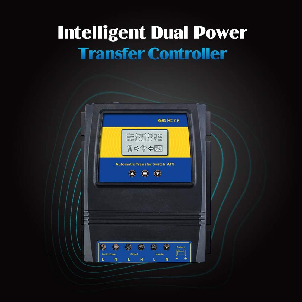 MOES Dual Power Controller 50A 5500 Watt Automatic Transfer Switch for Off Grid Solar Wind System ATS DC 12V 24V 48V AC 110V 220V.