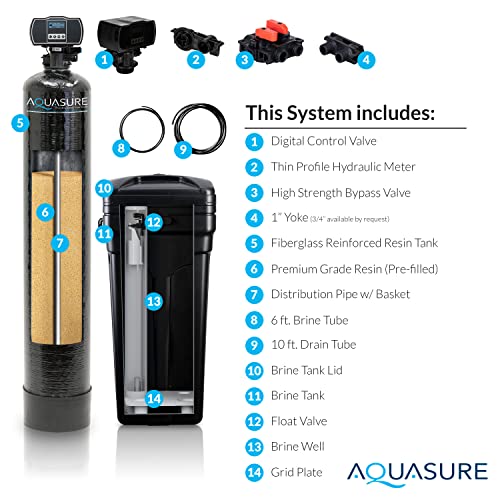 Aquasure Harmony Series 48,000 Grains Whole House Water Softener with High Performance Automatic Digital Metered Control Head | Reduces Hardness & Minerals | Improve Water Quality | for 3-4 bathrooms