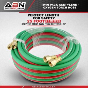 ABN Oxy Acetylene Torch Hose, 25 Foot x 1/4 Inch - B Fitting Twin Cutting Torch Hose for Welding