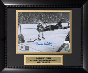 bobby orr autographed boston 1970 stanley cup dive signed 8x10 framed hockey photo jsa coa