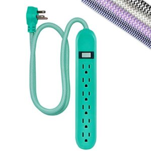 cordinate 6-outlet surge protector, power strip, flat plug, braided cord, decorative, 3 ft power cord, wall mount, tangle-free, warranty, green, 41640 