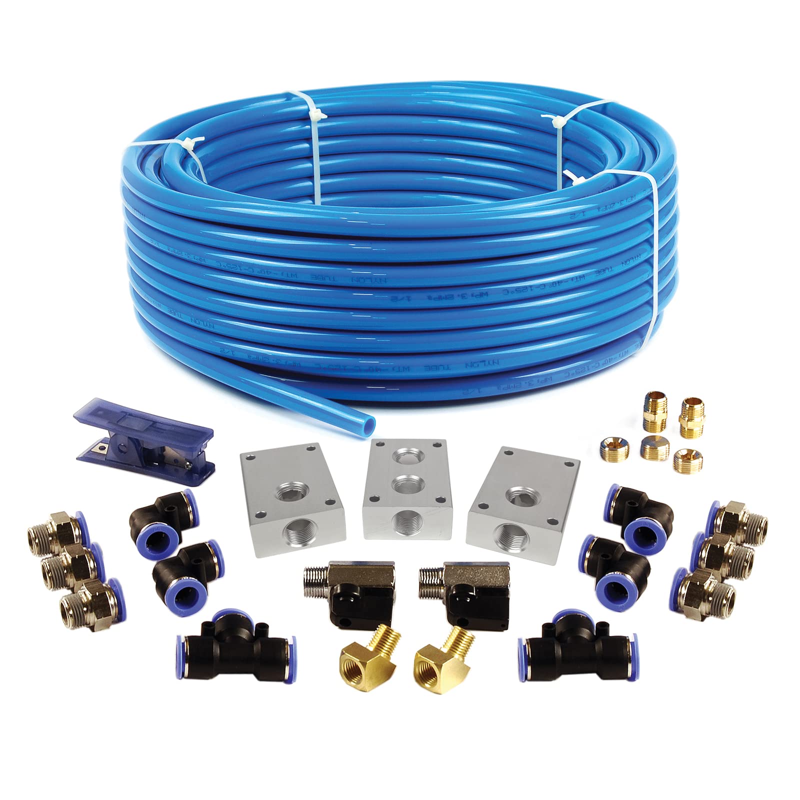 Primefit PCKIT26 Air Piping System, 26-Piece Air Push to Connect Kit with 1/2-Inch (OD) / 3/8" (ID) x 100-Feet TPEE Tubing