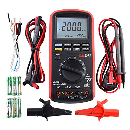 ennoLogic Insulation Tester 50/100/250/500/1000V, Megohmmeter and Multimeter: 50k to 2G Insulation Resistance, DC/AC TRMS Voltage and Current, Resistance, Capacitance, Frequency, Temperature - eM870M