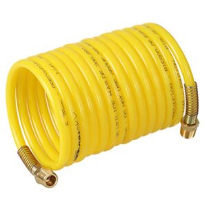 wynnsky coiled air hose, nylon material, anti-corrosion, abrasion resistance, 1/4 inch × 12 feet, 1/4 inch npt brass air compressor accessories fittings, 200psi