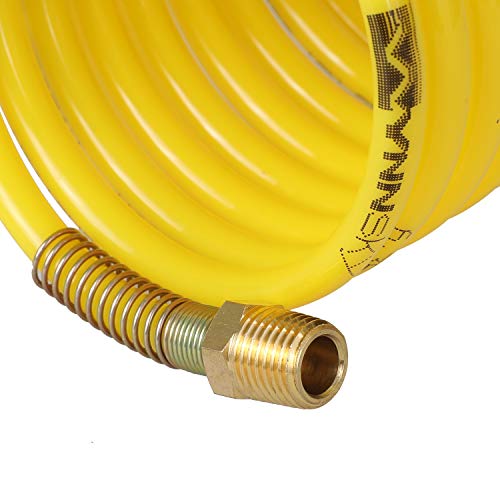 WYNNsky Coiled Air Hose, Nylon Material, Anti-Corrosion, Abrasion Resistance, 1/4 Inch × 12 Feet, 1/4 Inch NPT Brass Air Compressor Accessories Fittings, 200PSI