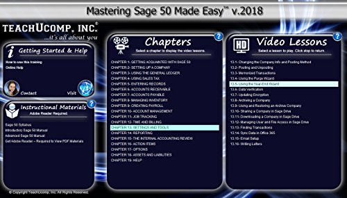 TEACHUCOMP DELUXE Video Training Tutorial Course for Sage 50 v. 2018 (U.S. Version)- Video Lessons, PDF Instruction Manual, Quick Reference Guide, Testing, Certificate of Completion