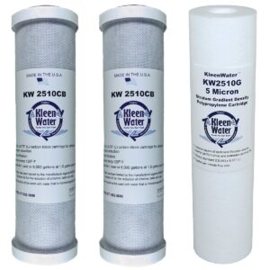 kleenwater 3 cartridge replacement set compatible with whirlpool wherpf reverse osmosis (ro) filter and systems requiring 2.5 x 9.75 inch double open end cartridges, made in usa