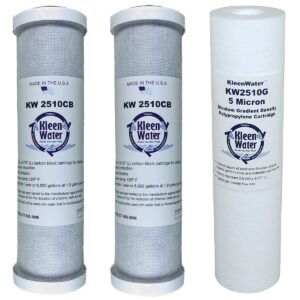 KleenWater 3 Cartridge Replacement Set compatible with Whirlpool WHERPF Reverse Osmosis (RO) Filter And Systems Requiring 2.5 X 9.75 Inch Double Open End Cartridges, Made in USA