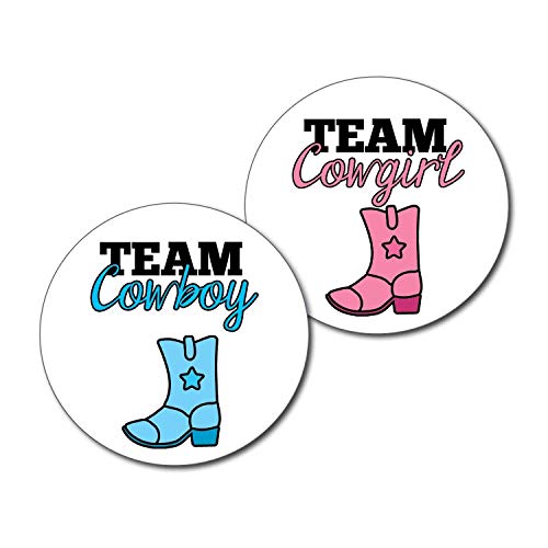 36 2.5-inch Team Cowboy and Cowgirl Gender Reveal Party Stickers