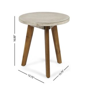 Christopher Knight Home Gino Outdoor Acacia Wood Side Table, Light Gray Finish/Natural Finish