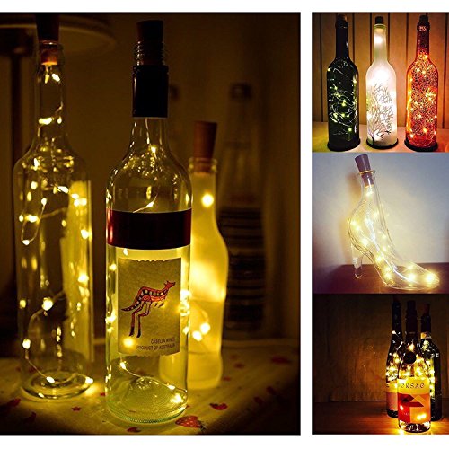 Decorman 10 Pack Solar Powered Wine Bottle Lights, 10 LED Waterproof Copper Cork Shaped Lights for Wedding/Christmas/Outdoor/Holiday/Garden/Patio/Yard/Pathway Decor (Warm White)