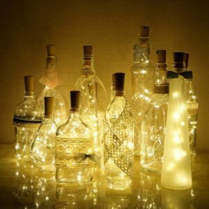 Decorman 10 Pack Solar Powered Wine Bottle Lights, 10 LED Waterproof Copper Cork Shaped Lights for Wedding/Christmas/Outdoor/Holiday/Garden/Patio/Yard/Pathway Decor (Warm White)