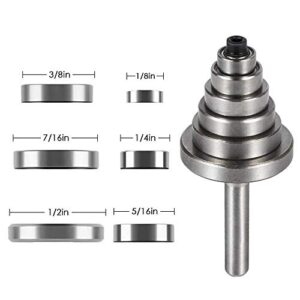 Eyech 1/4 Inch Shank Rabbet Router Bit Set with 6 Bearings Rabbeting Router Bit Bearings Set for Multiple Depths 1/8", 1/4", 5/16", 3/8", 7/16", 1/2"