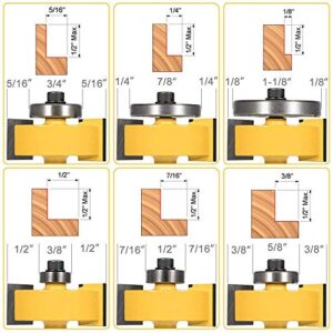 Eyech 1/4 Inch Shank Rabbet Router Bit Set with 6 Bearings Rabbeting Router Bit Bearings Set for Multiple Depths 1/8", 1/4", 5/16", 3/8", 7/16", 1/2"