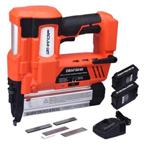 bhtop cordless nailer & stapler- 2 in 1 18ga heavy tool with 18volt 2ah lithium-ion rechargeable battery air cylinder power nail gun 2 batteries