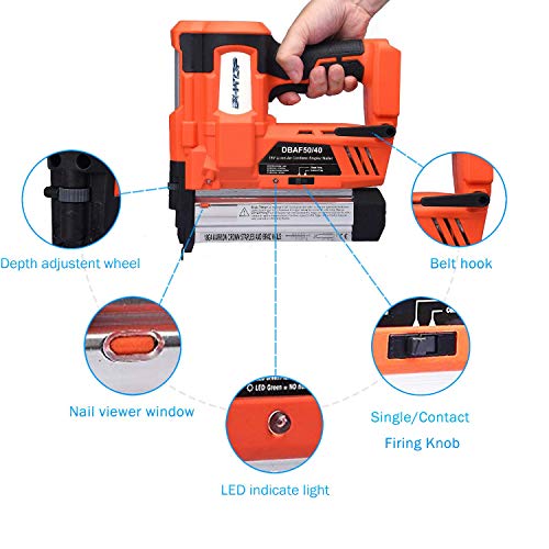 BHTOP Cordless Nailer & Stapler- 2 in 1 18Ga Heavy Tool with 18Volt 2Ah Lithium-ion Rechargeable Battery Air Cylinder Power Nail Gun 2 Batteries