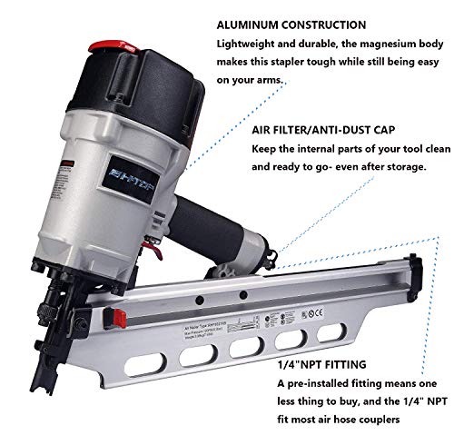 BHTOP 9021NS Framing Nailer 21 Degree 3-1/2" with Depth Adjustment Professional Air Nail Gun