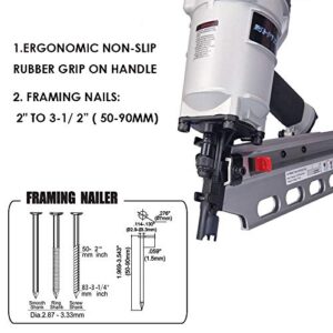 BHTOP 9021NS Framing Nailer 21 Degree 3-1/2" with Depth Adjustment Professional Air Nail Gun