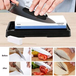 Knife Sharpening Stone Set,Whetstone Dual Sided 1000/6000 Grit Waterstone with Angle Guide Non Slip Rubber Base Holder, Knife Sharpeners Tool Kit for Kitchen Hunting (Blue + black)