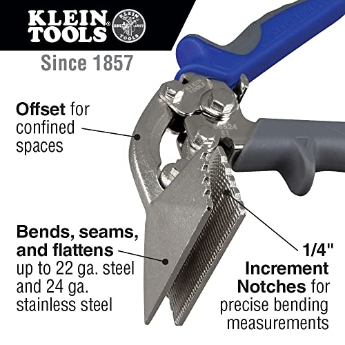 Klein Tools 86524 Hand Seamer, Offset Metal Seamer has 3-Inch Jaw, Bends 22 Gauge Steel and 24 Gauge Stainless