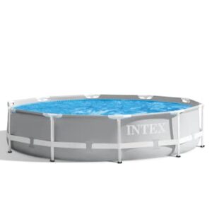 INTEX 26701EH Prism Frame Premium Above Ground Swimming Pool Set: 10ft x 30in – Includes 330 GPH Cartridge Filter Pump SuperTough Puncture Resistant Rust 1185 Gallon Capacity, Gray