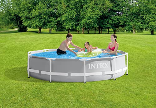 INTEX 26701EH Prism Frame Premium Above Ground Swimming Pool Set: 10ft x 30in – Includes 330 GPH Cartridge Filter Pump SuperTough Puncture Resistant Rust 1185 Gallon Capacity, Gray