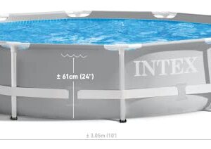 INTEX 26701EH Prism Frame Premium Above Ground Swimming Pool Set: 10ft x 30in – Includes 330 GPH Cartridge Filter Pump SuperTough Puncture Resistant Rust 1185 Gallon Capacity, Gray