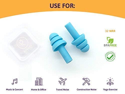 Reusable Silicone Ear Plugs - 2 Pairs - NRR 32, Waterproof, Hypoallergenic - Ultra Comfortable Noise Reduction Earplugs for Swimming, Concerts and Airplanes - Gift Travel Pouch