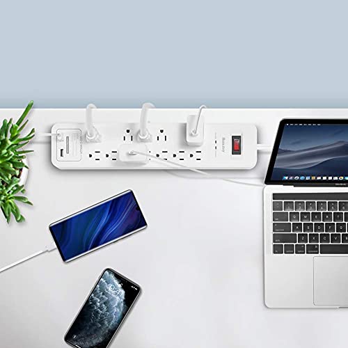 Power Strip Surge Protector, Huntkey Extension Cord with 2 USB Ports and 12 Outlets, 6 Feet Power Cord(1875W/15A), 2390 Joules, for Home Office, Dorm Essentials, ETL Listed, White