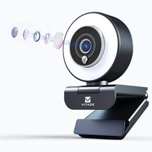 vitade streaming webcam with adjustable ring light, full hd 1080p webcam with dual microphones and advanced auto-focus,pro web camera for online learning, zoom meeting skype teams, gaming laptop