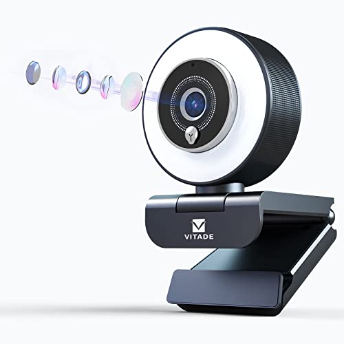 VITADE Streaming Webcam with Adjustable Ring Light, Full HD 1080P Webcam with Dual Microphones and Advanced Auto-Focus,Pro Web Camera for Online Learning, Zoom Meeting Skype Teams, Gaming Laptop