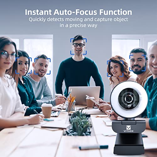 VITADE Streaming Webcam with Adjustable Ring Light, Full HD 1080P Webcam with Dual Microphones and Advanced Auto-Focus,Pro Web Camera for Online Learning, Zoom Meeting Skype Teams, Gaming Laptop