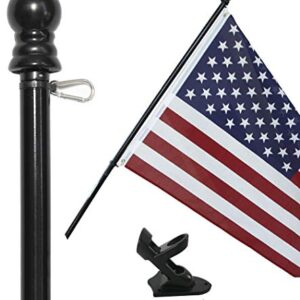 American flag and pole kit set: Includes a 3x5 ft US flag made in USA, 6 ft aluminum tangle free spinning flag pole with carabiners, and flagpole holder wall mount bracket (Black)