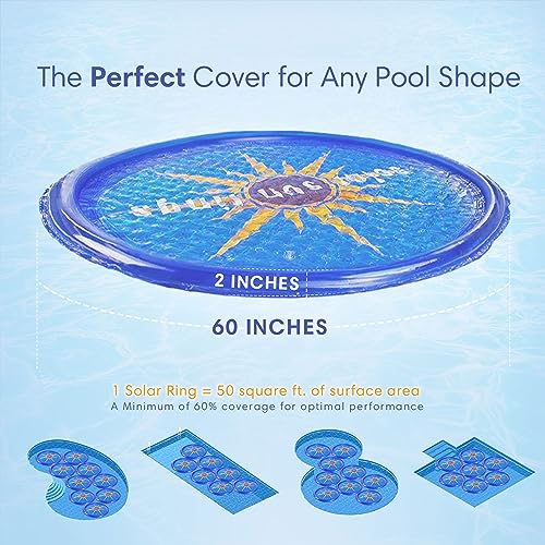 Solar Sun Rings 60 Inch Above Ground or Inground Swimming Pool Hot Tub Spa Heating Accessory Circular Heater Solar Cover, Blue (Cover Only)