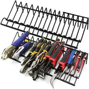 plier organizer rack (2 pack) holds a total of 30 spring loaded, regular and wide handle insulated pliers, two tool box organizers, pliers storage that fits nicely in your tool drawer or tool chest