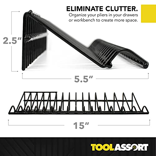 Plier Organizer Rack (2 Pack) Holds A Total of 30 Spring Loaded, Regular and Wide Handle Insulated Pliers, Two Tool Box Organizers, Pliers Storage That Fits Nicely in Your Tool Drawer or Tool Chest