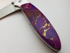 santa fe stoneworks purple turquoise handle pocketknife on leek blade a/o
