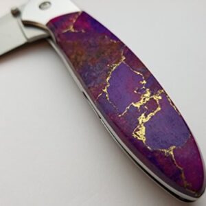 Santa Fe Stoneworks Purple Turquoise handle Pocketknife on Leek Blade A/O