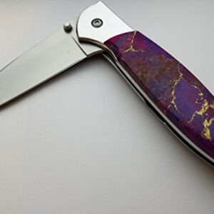 Santa Fe Stoneworks Purple Turquoise handle Pocketknife on Leek Blade A/O